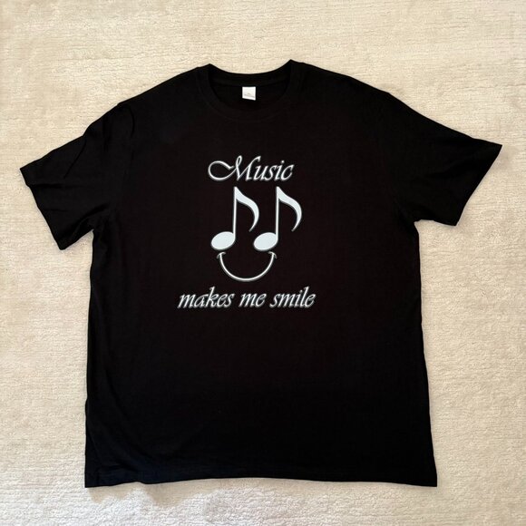 Music Makes Me Smile Graphic Tee T Shirt Size XL Black Cotton Music Lover Tee - Picture 4 of 6